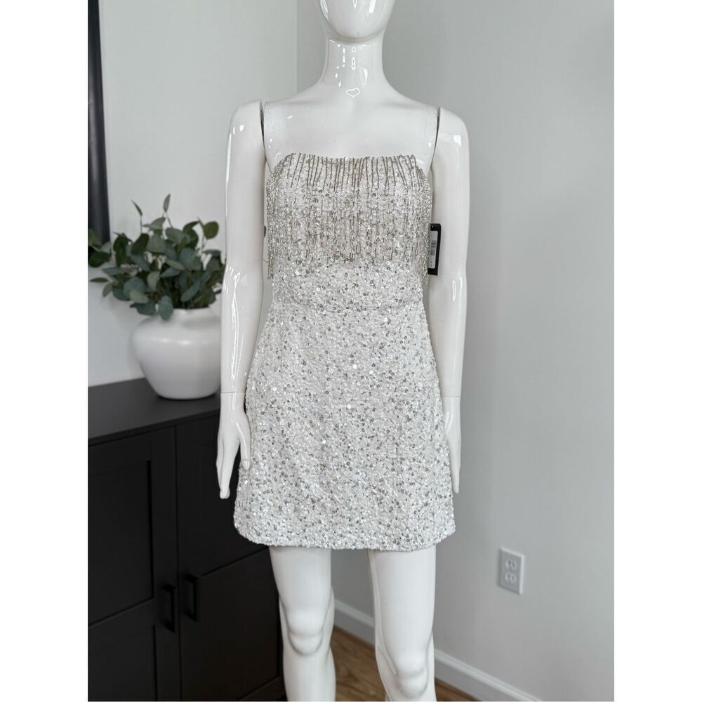 Retrofete Womens Cassandra Sequin Fringe Mini Dress White Size Small - Picture 11 of 15
